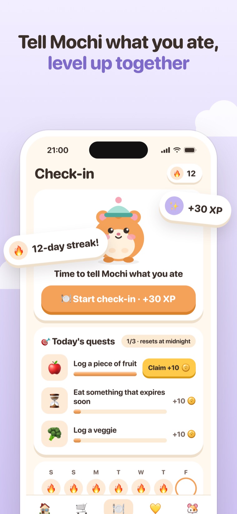 Hamstock's check-in screen, where you pick what you ate